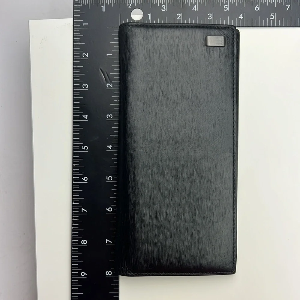 Auth. Dunhill Black Leather Long Bifold Wallet Minimalist style Card holder men